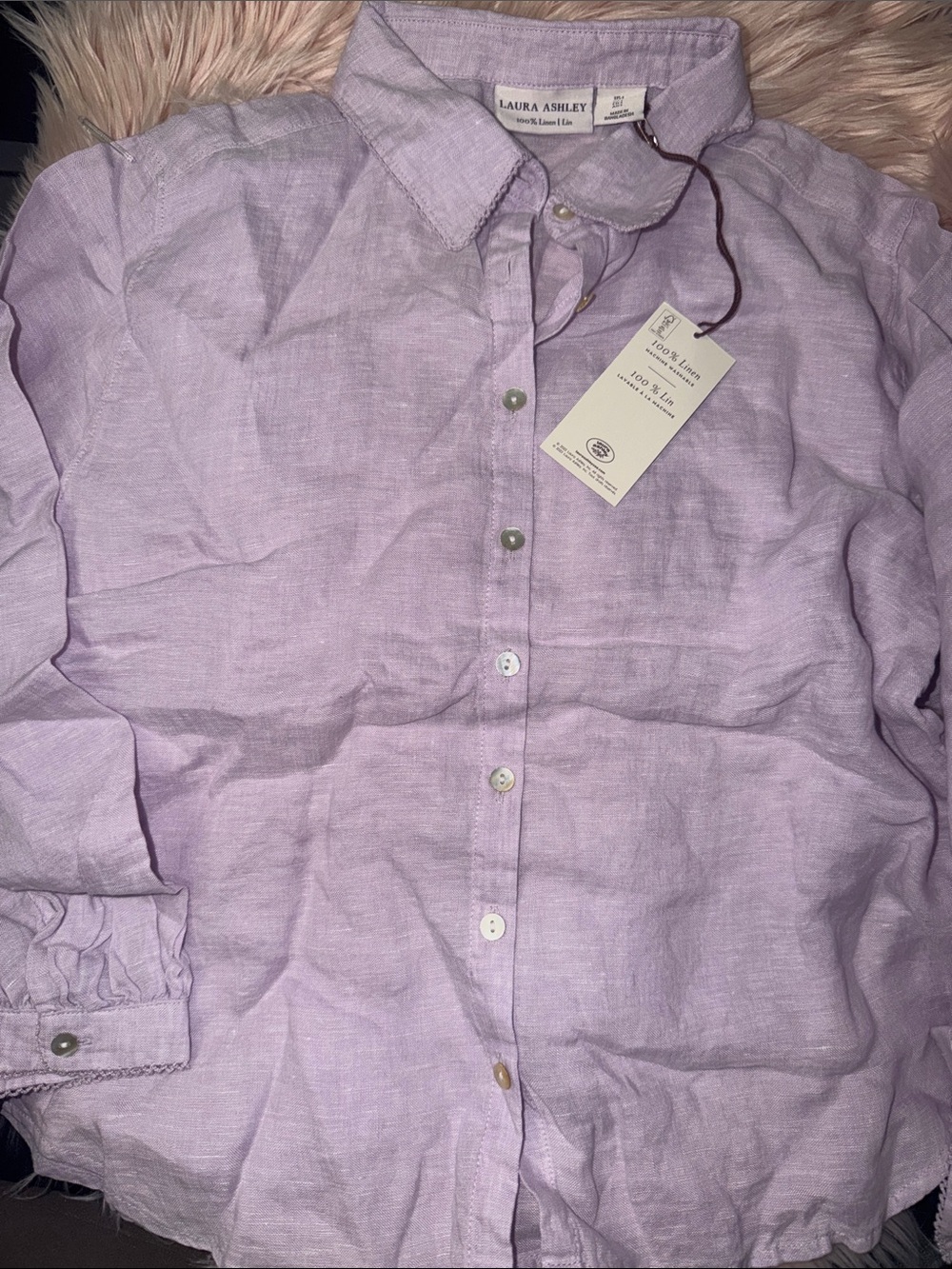 Laura Ashley women’s Linen Button-Down Shirt in Light Lavender